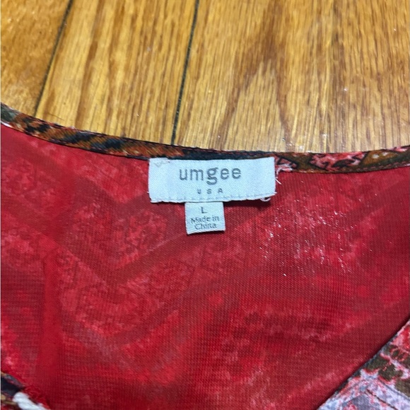 UMGEE Size L DRESS Tassel Tie Front Red Aztec Mix Print Babydoll  BOHO - Picture 6 of 11